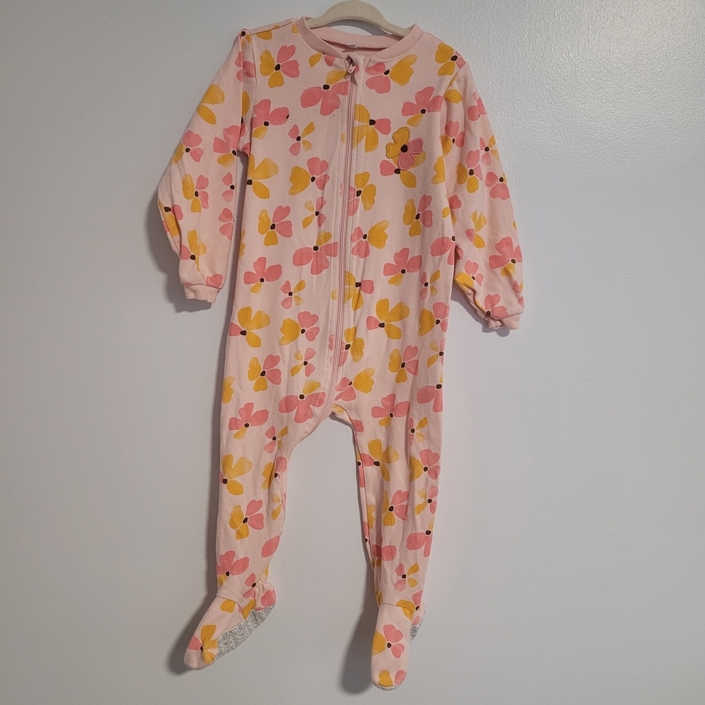 Pink Floral Footed Baby Pajamas - Soft Zip Sleepwear